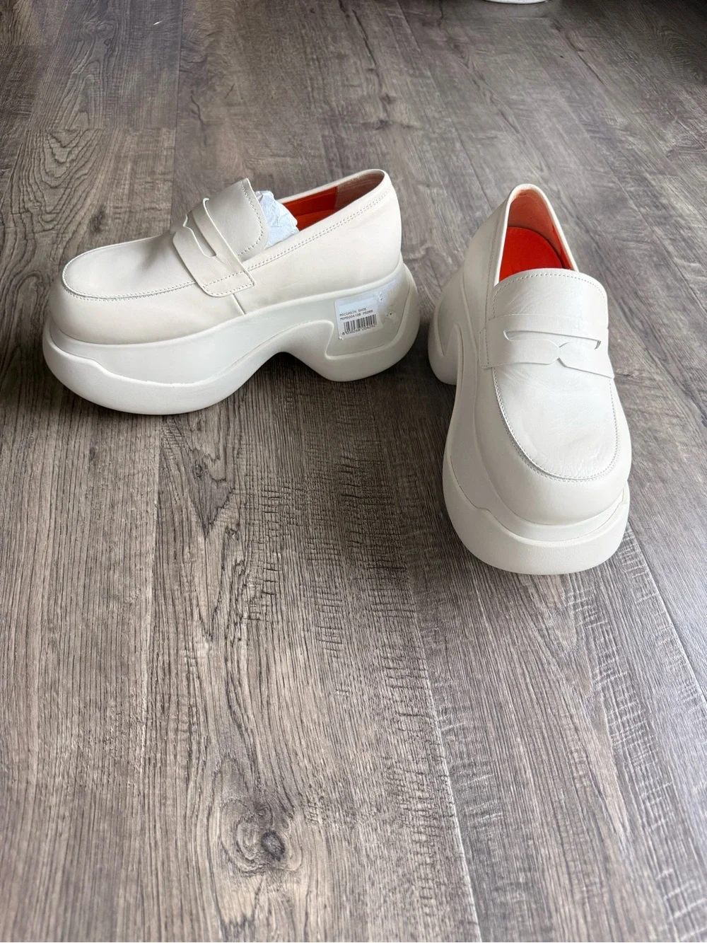 Marni Leather Chunky Penny Loafers Platform Moccasin Loafers in White